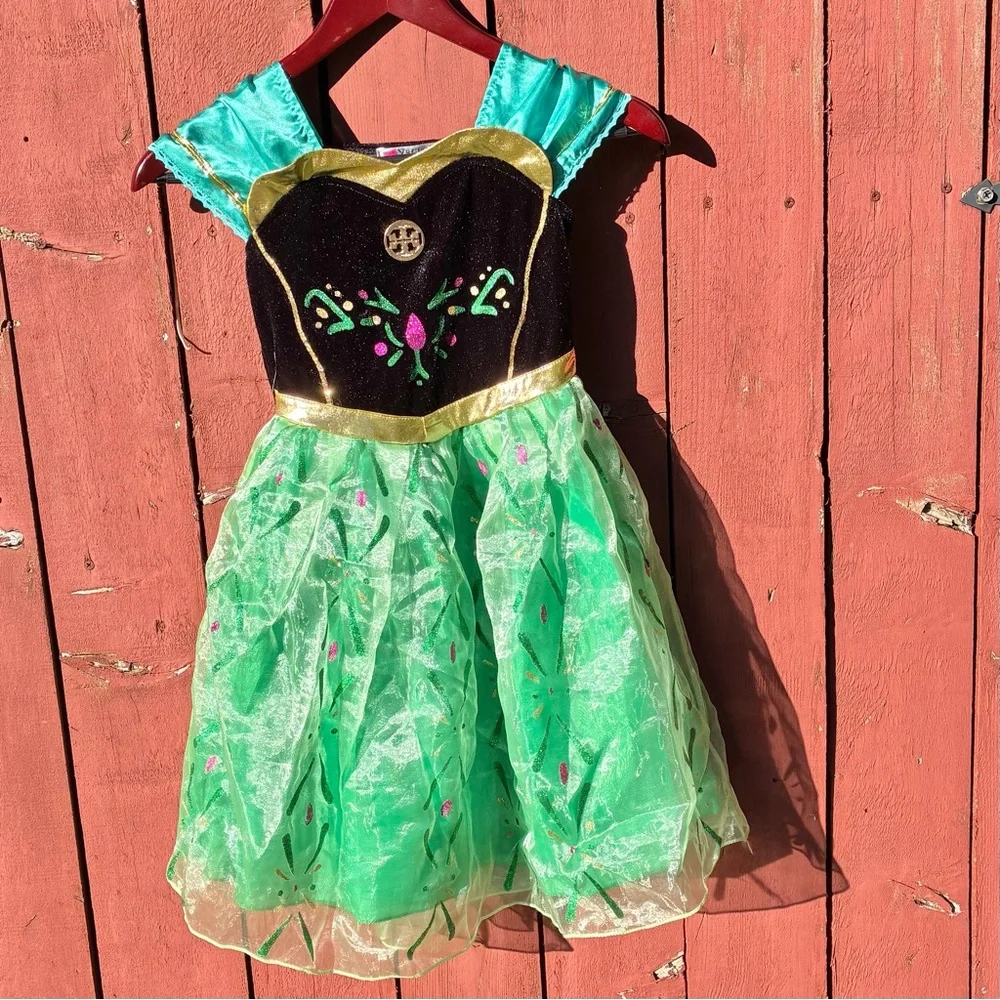 Princess Anna Dress Costume Girls 4 5 yr Frozen Halloween Gold Nordic Size 110